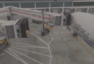 GSX Pro demonstrando múltiplas jetways conectadas a uma aeronave widebody no Microsoft Flight Simulator