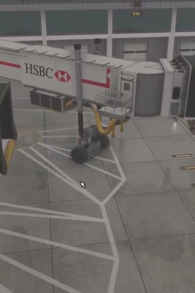 GSX Pro demonstrando múltiplas jetways conectadas a uma aeronave widebody no Microsoft Flight Simulator