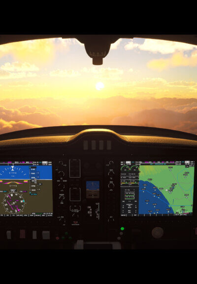 Cockpit em voo no Microsoft Flight Simulator 2024, usado como imagem ilustrativa do Sim Update 5.1