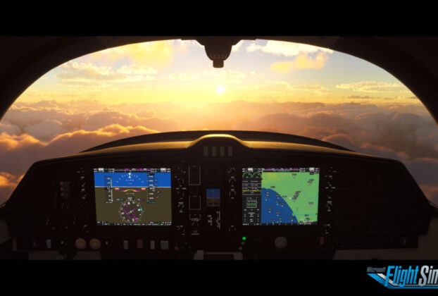 Cockpit em voo no Microsoft Flight Simulator 2024, usado como imagem ilustrativa do Sim Update 5.1
