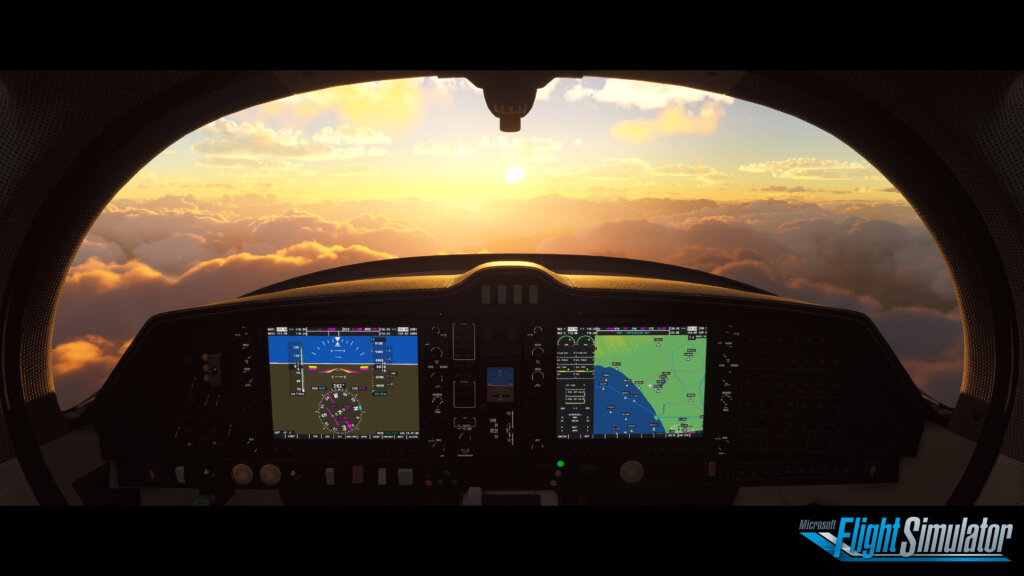 Cockpit em voo no Microsoft Flight Simulator 2024, usado como imagem ilustrativa do Sim Update 5.1