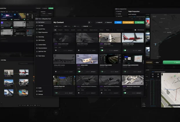 Interface do Bob Dispatcher para organização de addons no Microsoft Flight Simulator