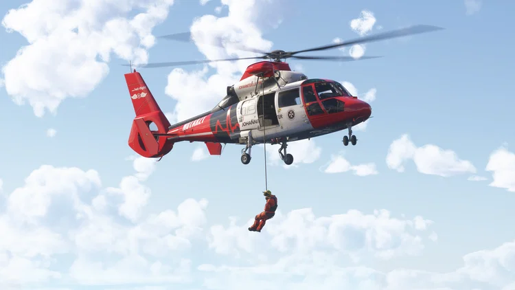 AS365 Dauphin HH-65 Dolphin em operação de resgate no Microsoft Flight Simulator 2024