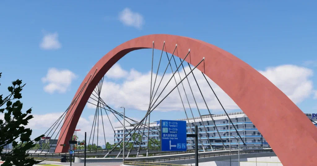 Ponte e vias de acesso próximas a Tokyo Haneda no cenário da Axonos