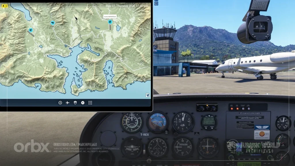 EFB Map da Orbx exibindo ilhas do Jurassic World Archipelago