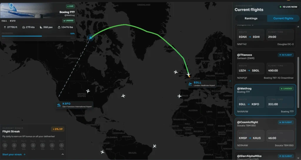 Mapa ao vivo do Pilops no Microsoft Flight Simulator 2024