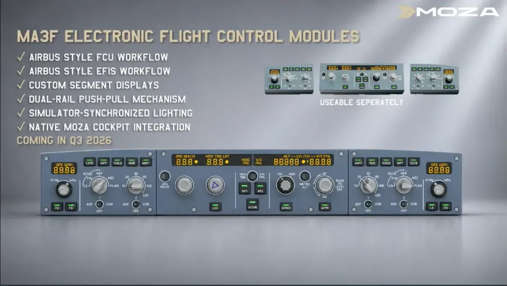 MOZA anuncia painéis Airbus, Boeing e G1000 — imagem oficial do produto ou addon