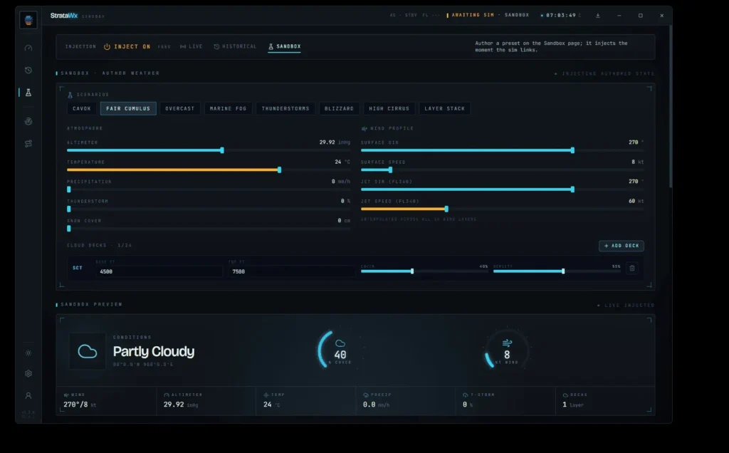 StrataWx desafia Active Sky no clima do MSFS — imagem oficial do produto ou addon