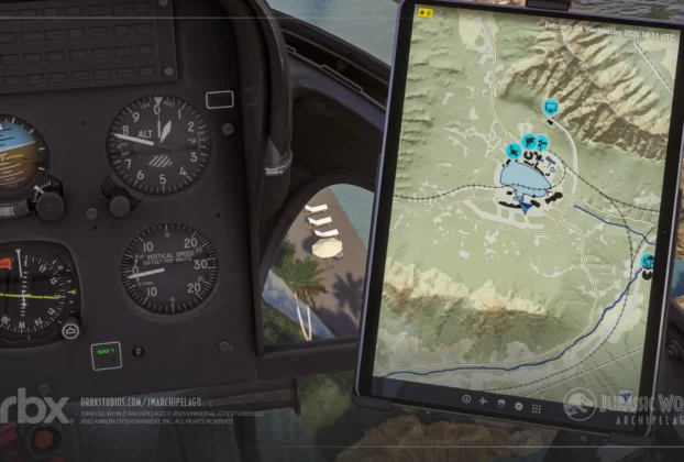 Jurassic World Archipelago EFB Map no cockpit do MSFS 2024