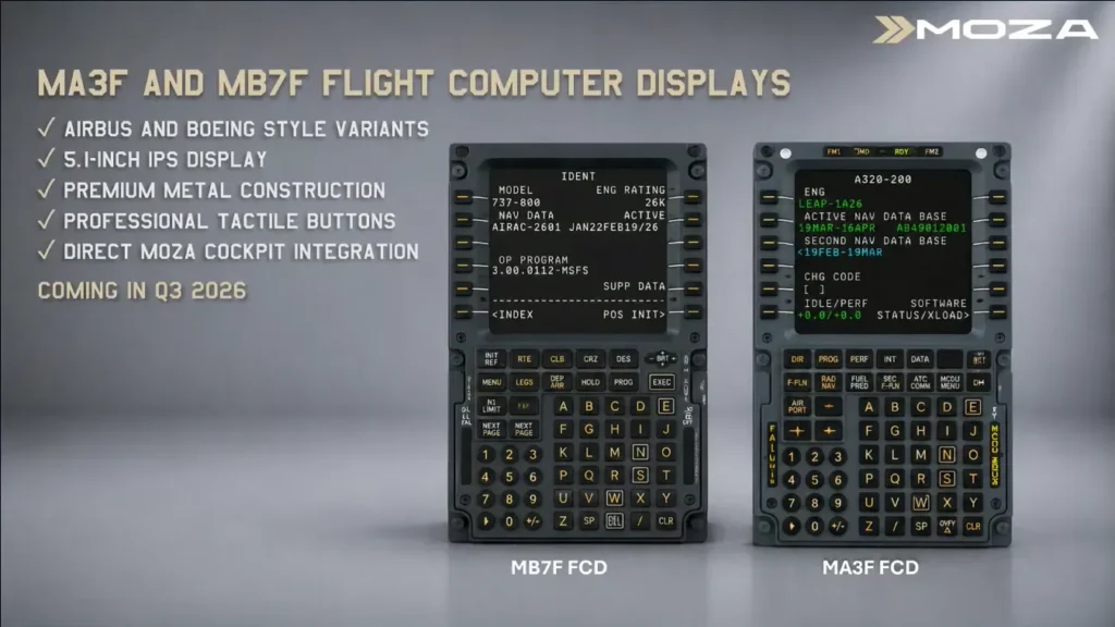 MOZA anuncia painéis Airbus, Boeing e G1000 — imagem oficial do produto ou addon