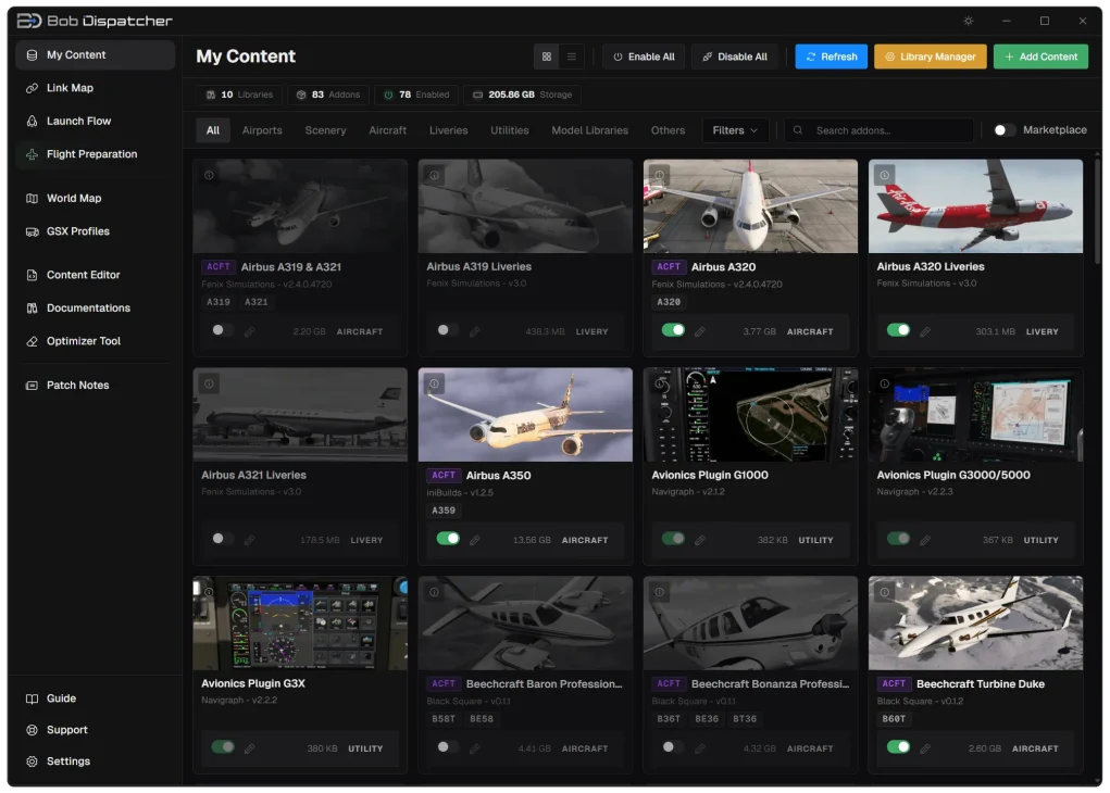 Recursos de organização e preparação de voo do Bob Dispatcher