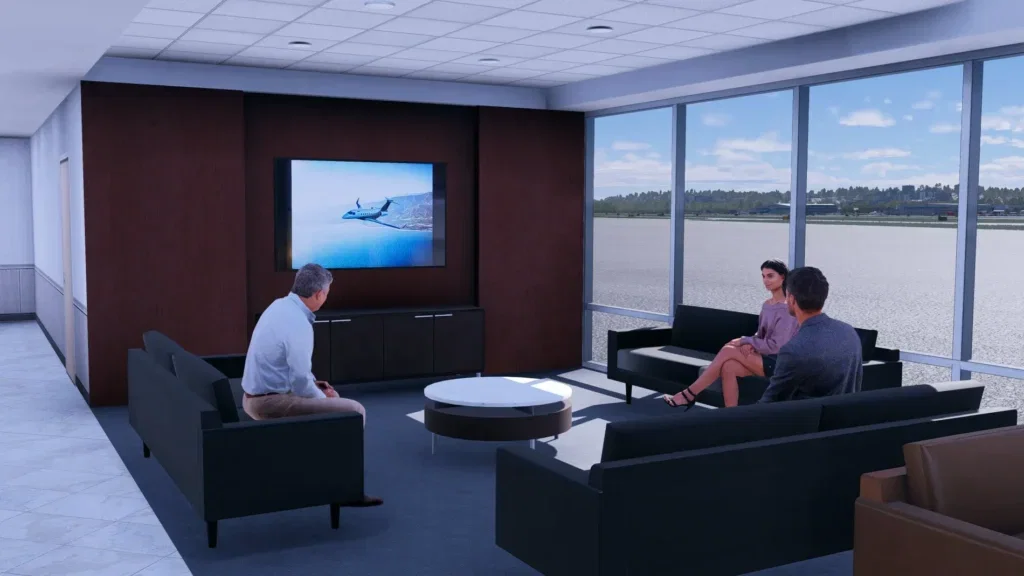 Interior de FBO em Teterboro KTEB no X-Plane 12