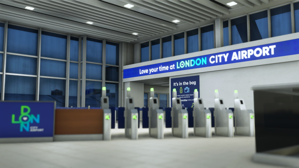Operações no London City Airport (EGLC) no cenário da iniBuilds para MSFS 2024.