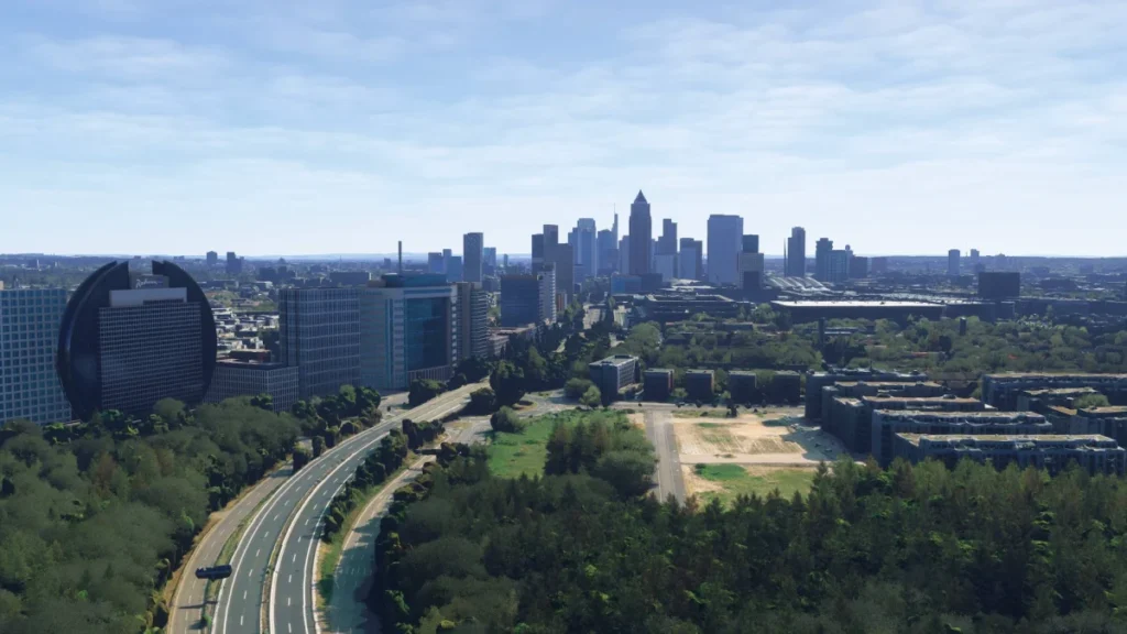 Iluminação urbana de Frankfurt no Microsoft Flight Simulator