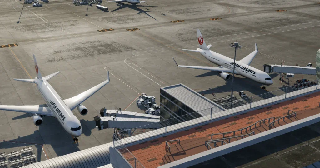 Terminal e pátio de Tokyo Haneda no cenário da Axonos
