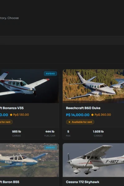 Mercado de aeronaves do Pilops com ofertas de jogadores