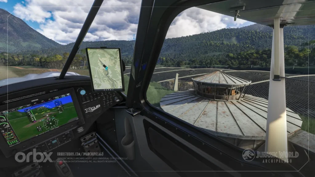 Navegação pelo arquipélago Jurassic World com mapa EFB da Orbx