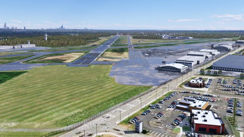 Vista aérea de Teterboro KTEB no X-Plane 12