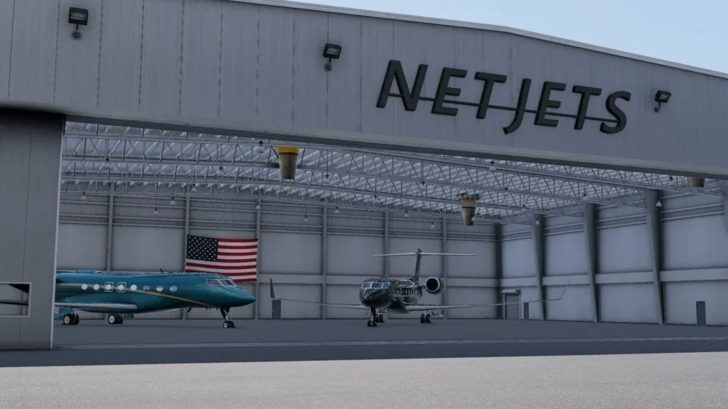 Hangar NetJets no cenário Teterboro KTEB para X-Plane 12