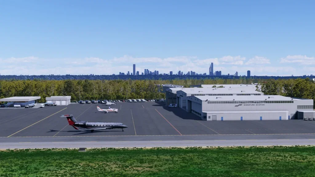 Pátio executivo de Teterboro KTEB com skyline de Nova York