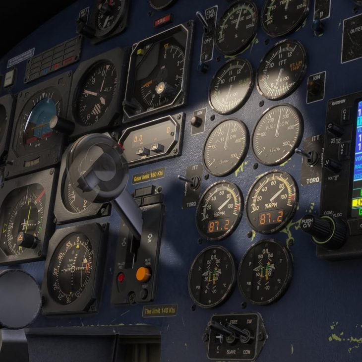 Painel de instrumentos analógicos do Dornier Do 228 da Carenado