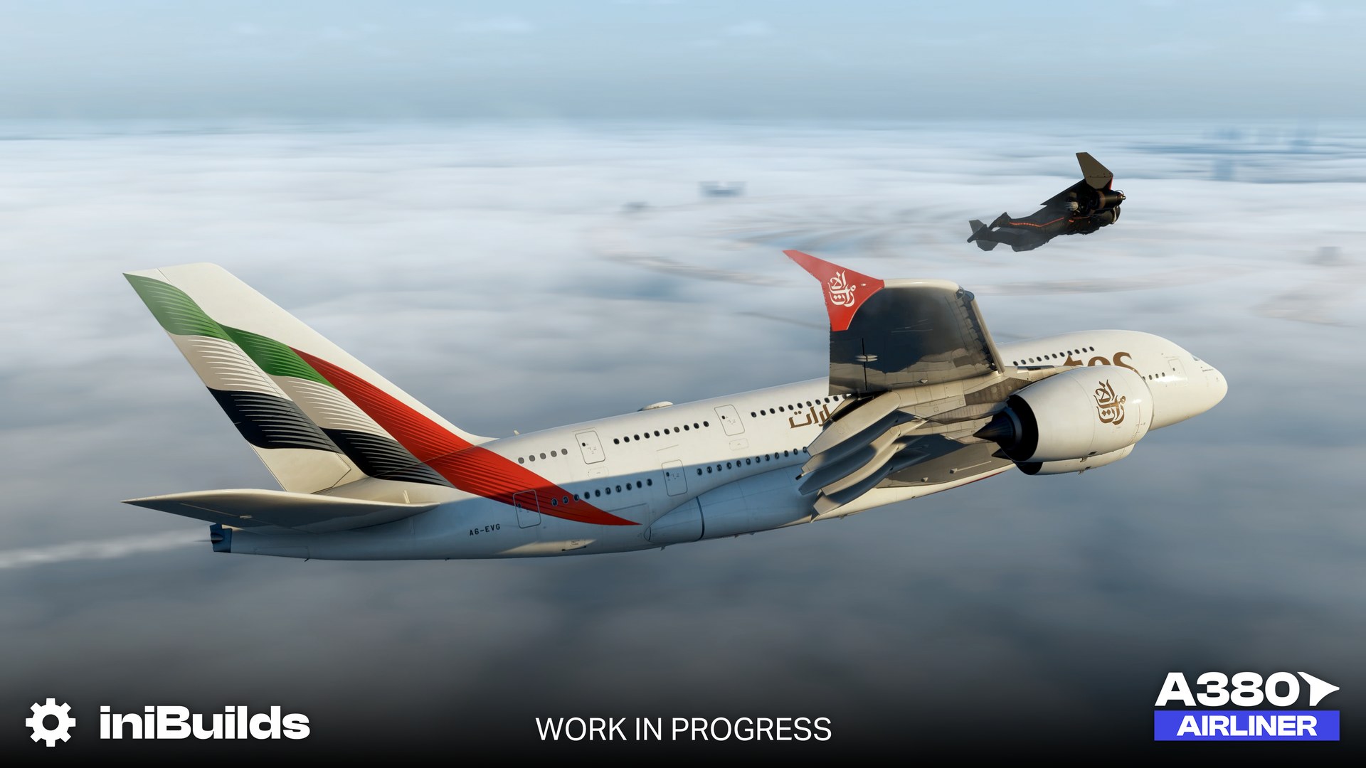 iniBuilds A380 Airliner em voo com pintura Emirates