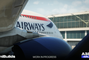 Imagem oficial da iniBuilds mostrando o Airbus A380 Airliner em desenvolvimento para simulador de voo