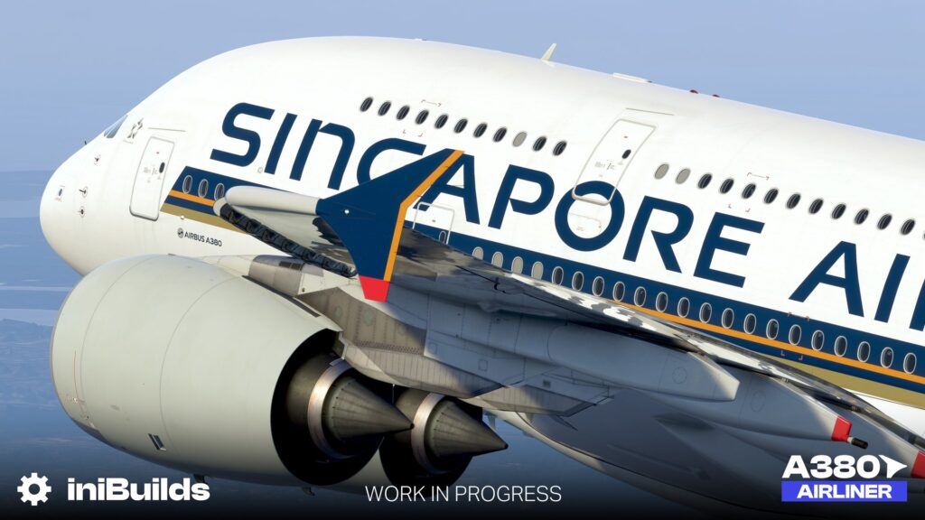iniBuilds A380 Airliner em desenvolvimento com pintura Singapore Airlines