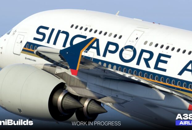 iniBuilds A380 Airliner em desenvolvimento com pintura Singapore Airlines