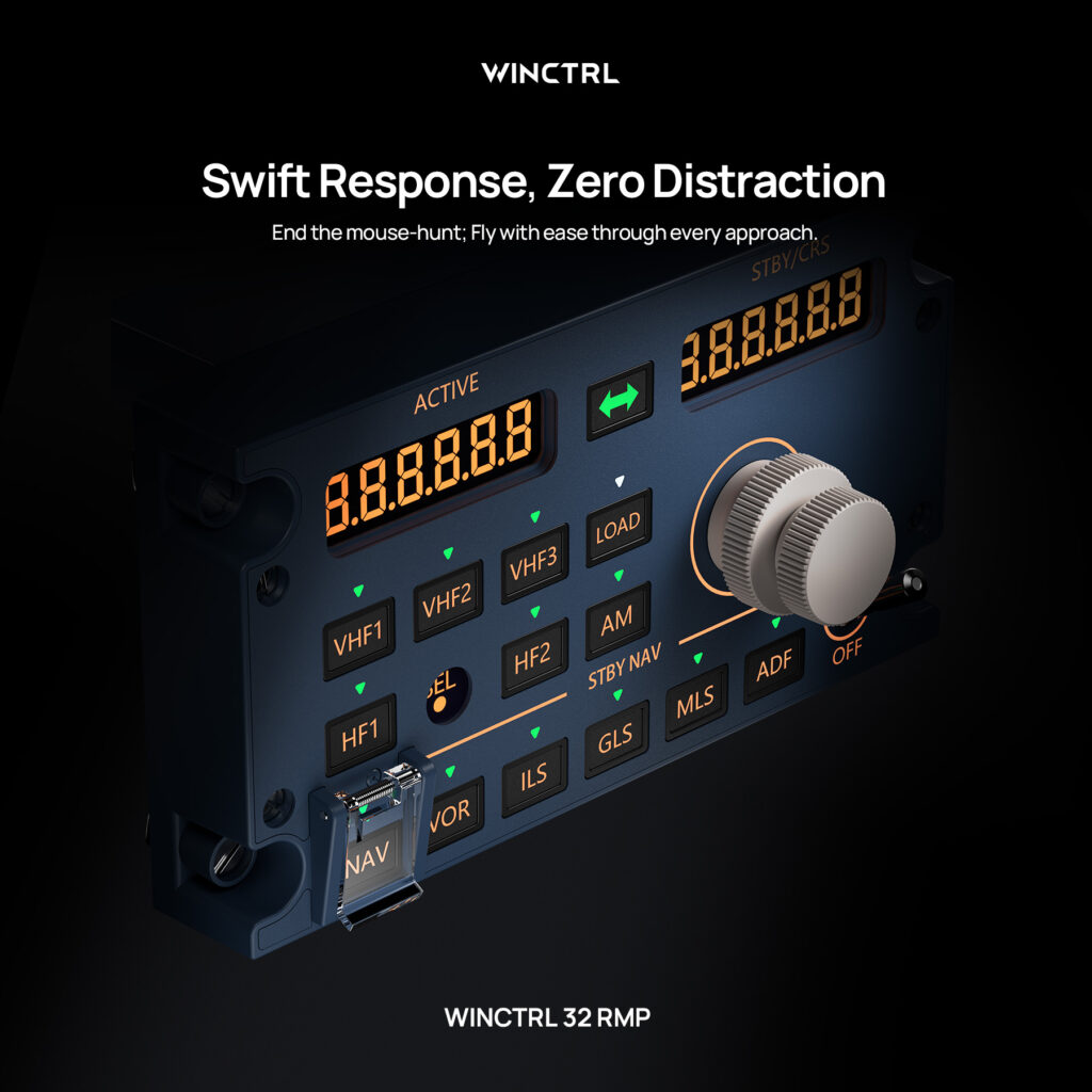 Detalhe do WINCTRL 32 RMP com knobs e botões iluminados