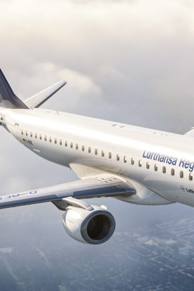 Embraer E190 da FlightSim Studio em voo no Microsoft Flight Simulator
