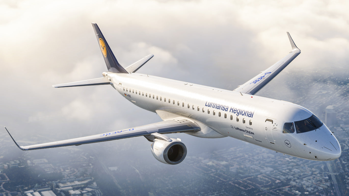 Embraer E190 da FlightSim Studio em voo no Microsoft Flight Simulator