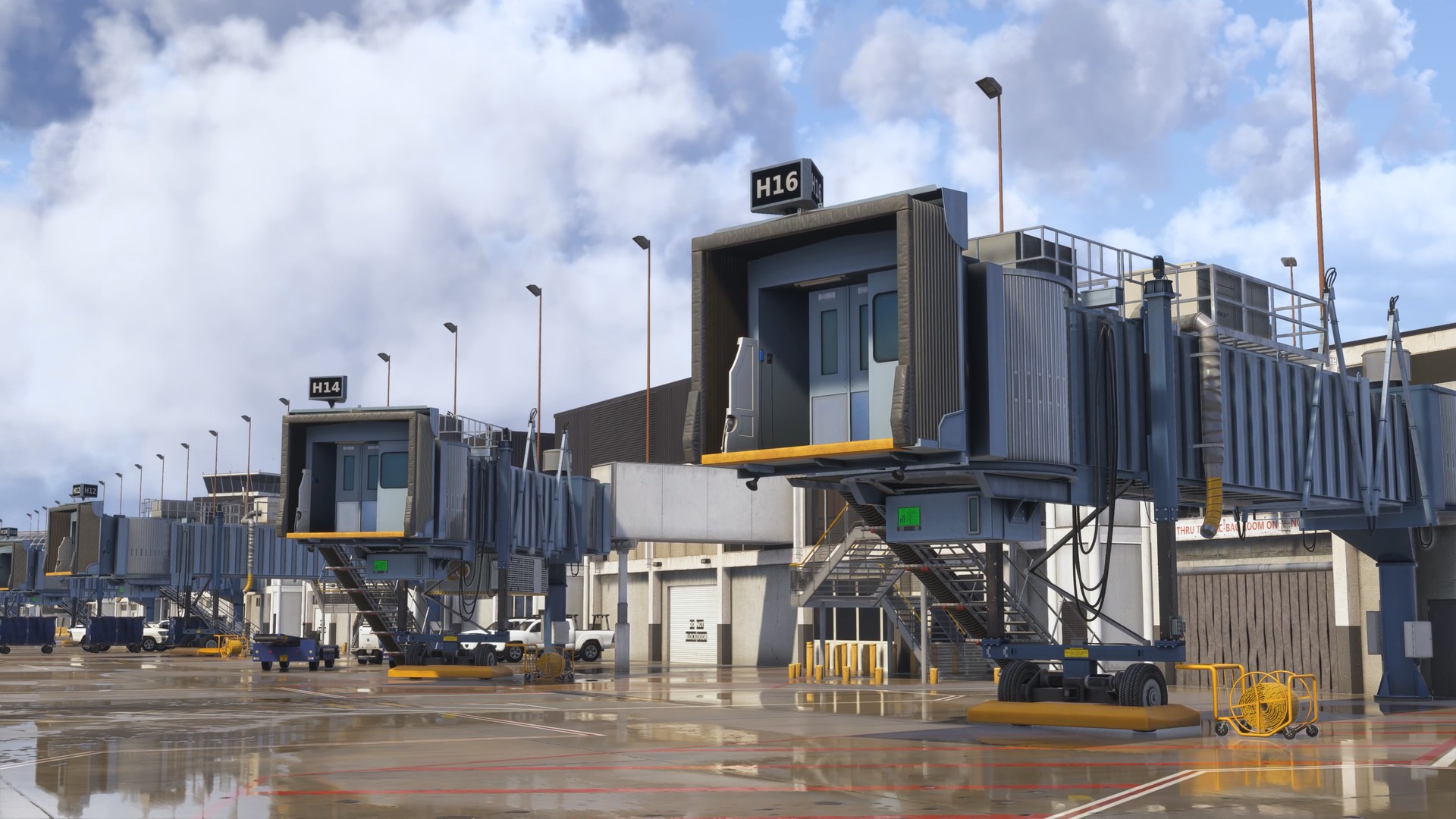 Multi-jetways nos portões de Chicago O’Hare no cenário da iniBuilds para MSFS 2024