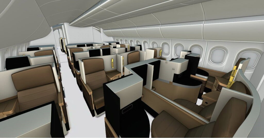 Cabine premium do Boeing 787 da FlightFactor em desenvolvimento