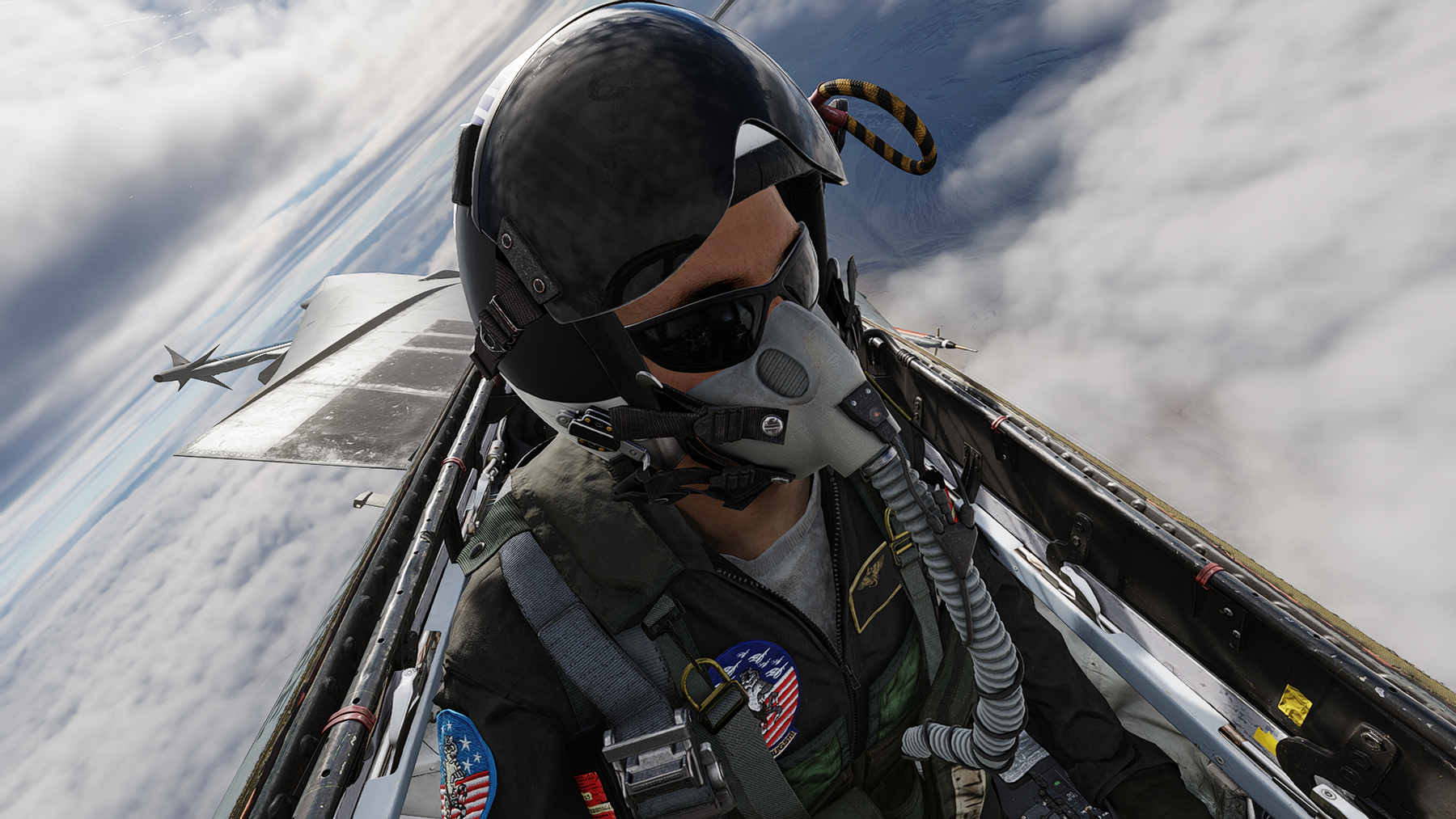 Piloto e cockpit do F-14 da Heatblur em voo no DCS
