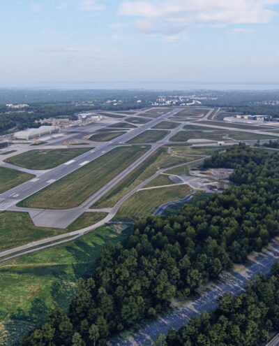 Cenário Fly2High KHPN Westchester County Airport no X-Plane 12 visto do alto