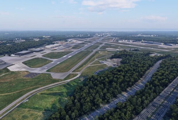 Cenário Fly2High KHPN Westchester County Airport no X-Plane 12 visto do alto