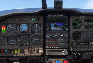 Cockpit analógico do Flysimware Lancair Legacy no MSFS 2024