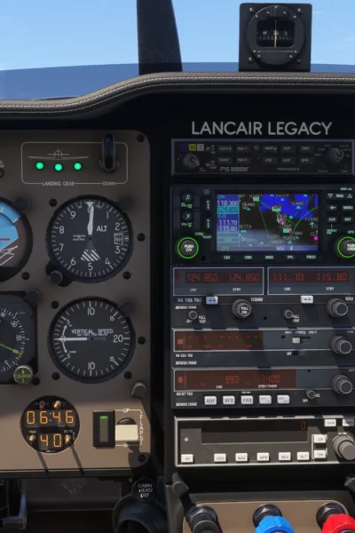 Cockpit analógico do Flysimware Lancair Legacy no MSFS 2024