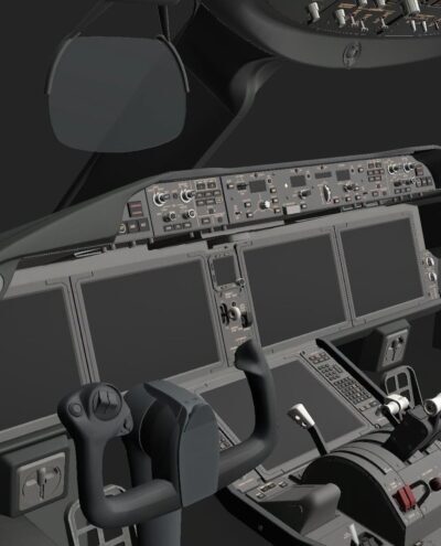 Cockpit do Boeing 787 da FlightFactor em desenvolvimento