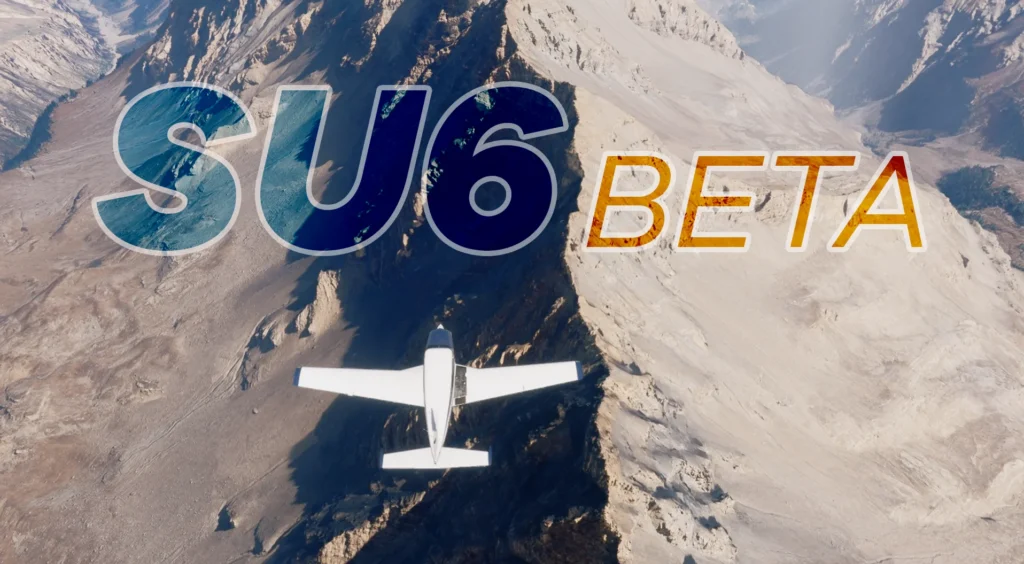 MSFS 2024 Sim Update 6 Beta em imagem oficial com aeronave sobre cenário desértico