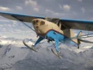 Taylorcraft BC-12D com esquis em voo sobre montanhas nevadas no Microsoft Flight Simulator