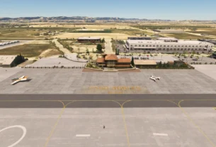 Vista aérea do Paso Robles Municipal Airport no Microsoft Flight Simulator