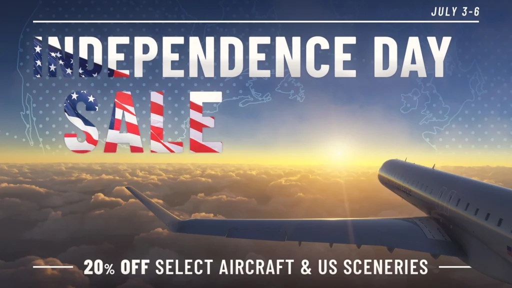 Banner da promoção da Aerosoft com desconto temporário para addons de Microsoft Flight Simulator.