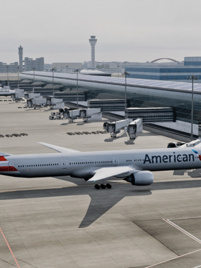 Pátio, terminais e torre de Tokyo Haneda no cenário da Axonos para X-Plane 12