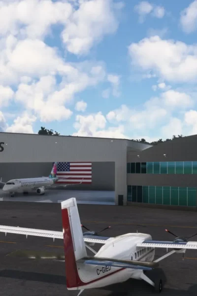 Teterboro Airport KTEB freeware para Microsoft Flight Simulator com jatos executivos no pátio.