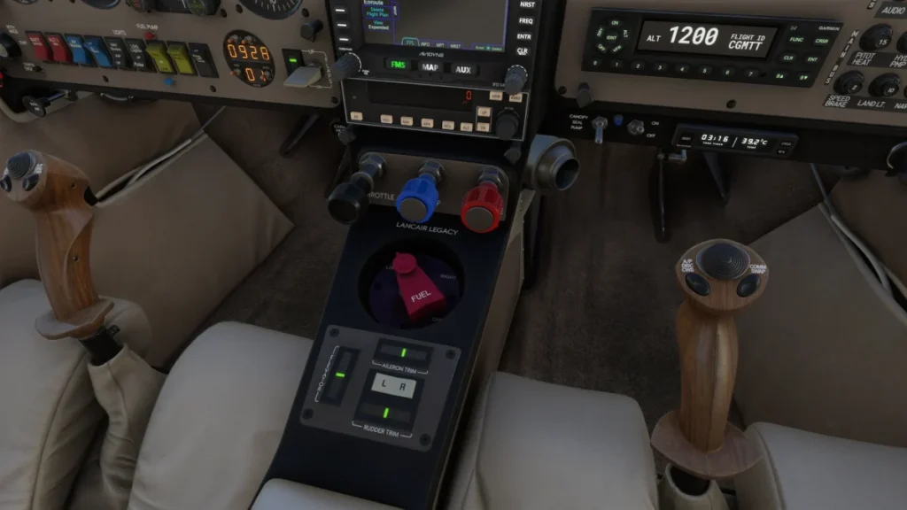 Console central e manetes do Lancair Legacy da Flysimware