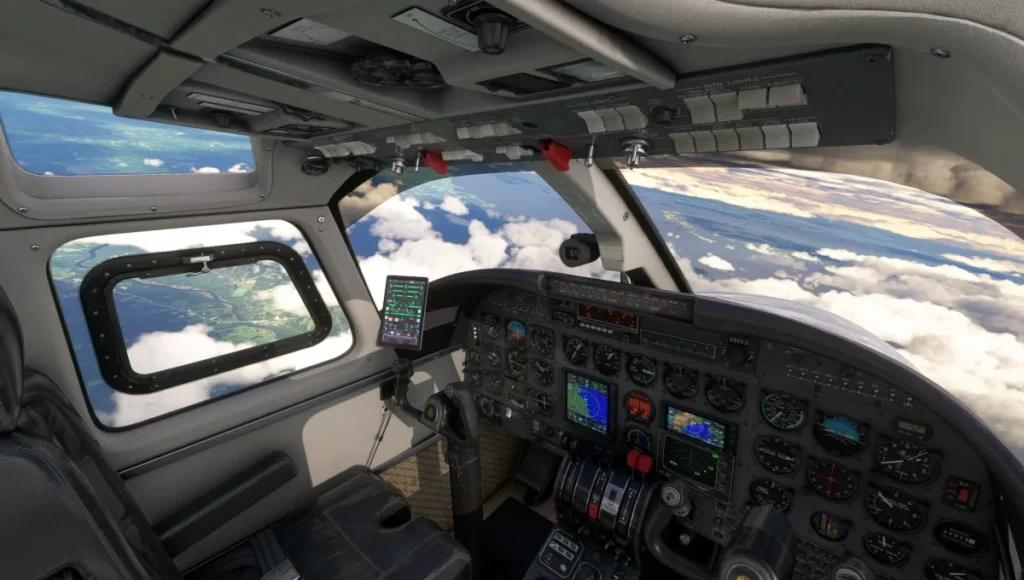 Cockpit do Twin Commander em voo