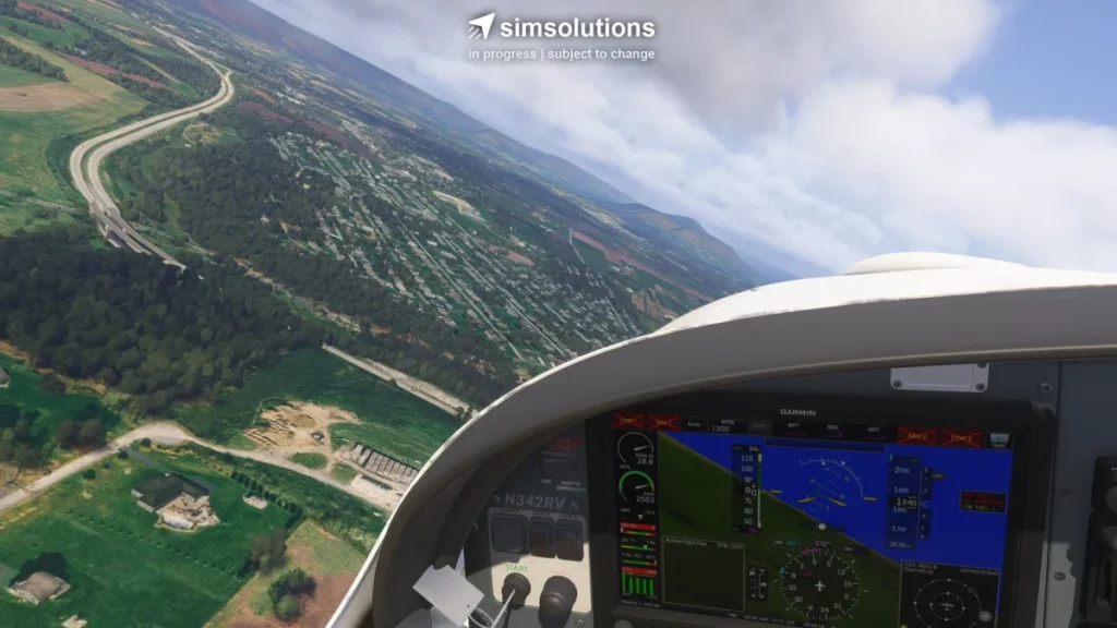 Cockpit do Van’s RV-12iS em voo no Microsoft Flight Simulator 2024