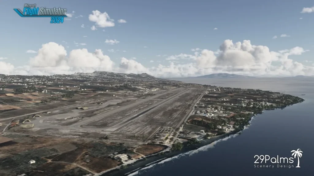 Aeroporto de Santorini integrado à ilha e ao litoral